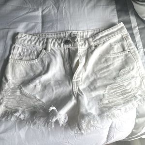 Forever 21, white distressed shorts.
